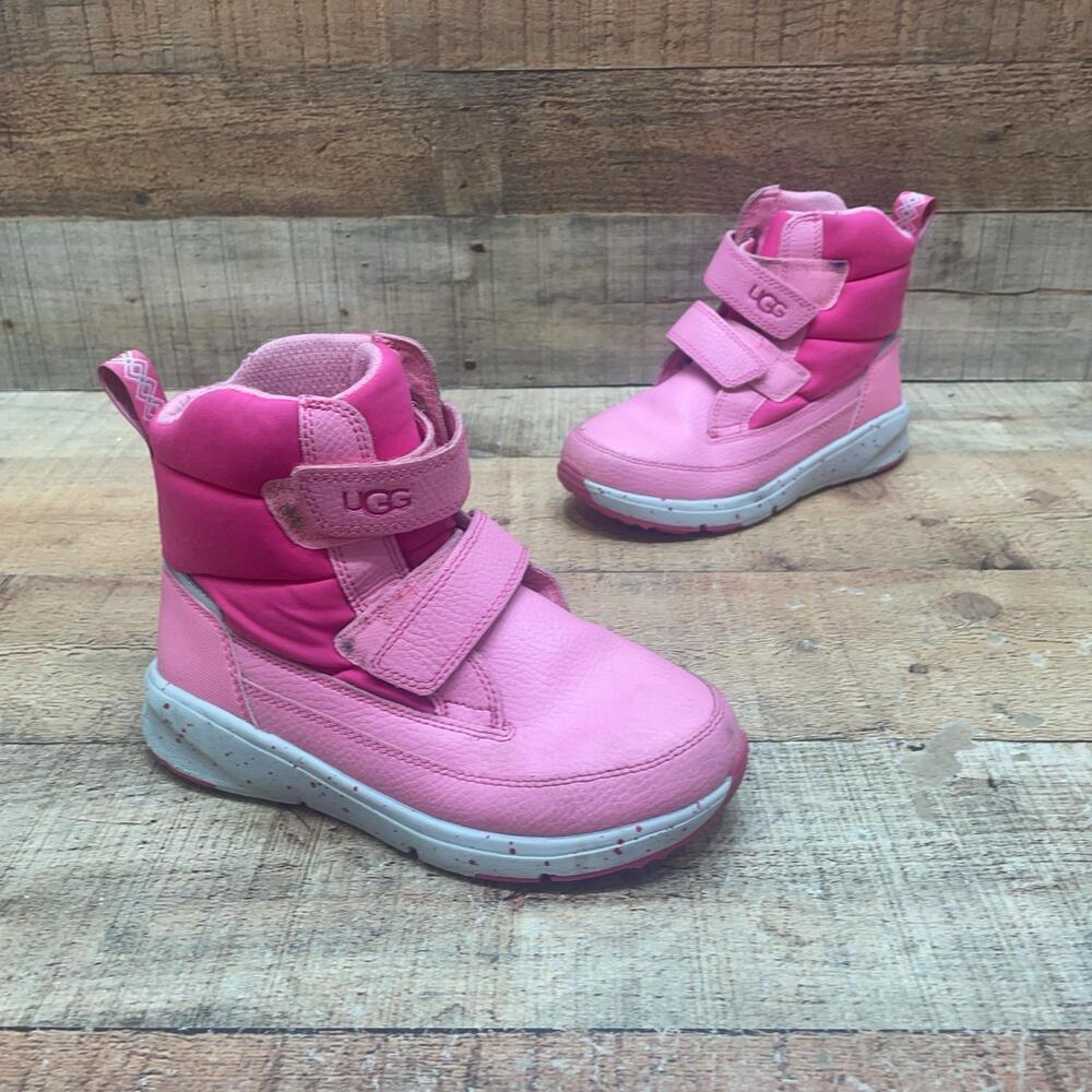 UGG Snow Boots Kids Size 1 32.5 Pink Insulated Hook & Loop Ankle Winter 1157576K